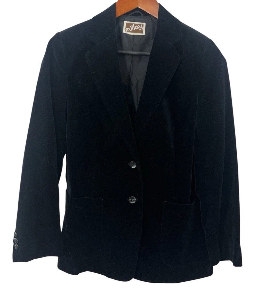 Vintage Velvet Black Jacket Blazer Small Minimalist Dark Academia Preppy Millay